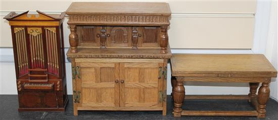 A Fergus Lane miniature Jacobean style oak court cupboard, court cupboard 10.25in.